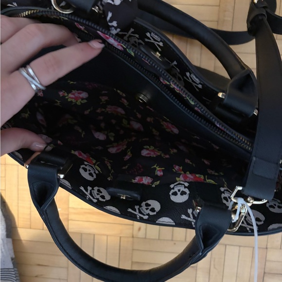 Betsey Johnson - Black Skull Embossed Tote Bag with Scarf Accent - Picture 2 of 6